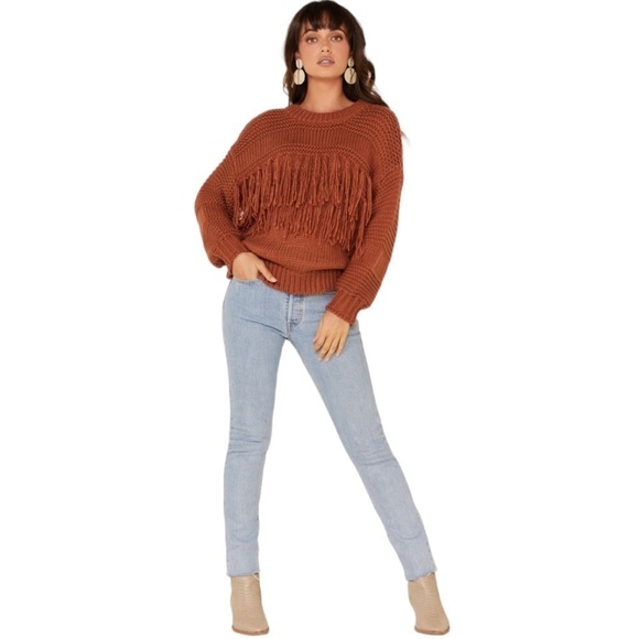 Minkpink Bronze Oversized Chunky Fringe Front Crew Neck Sweater Size S - Picture 2 of 9